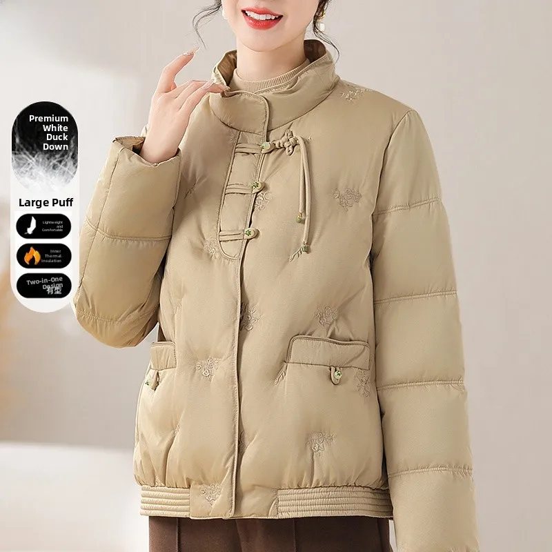 

New Chinese Sle ort down Jaet Women's Winter Warm Coat Middle-Aged And ly Faion Outerwear Thiened Polyester Fiber