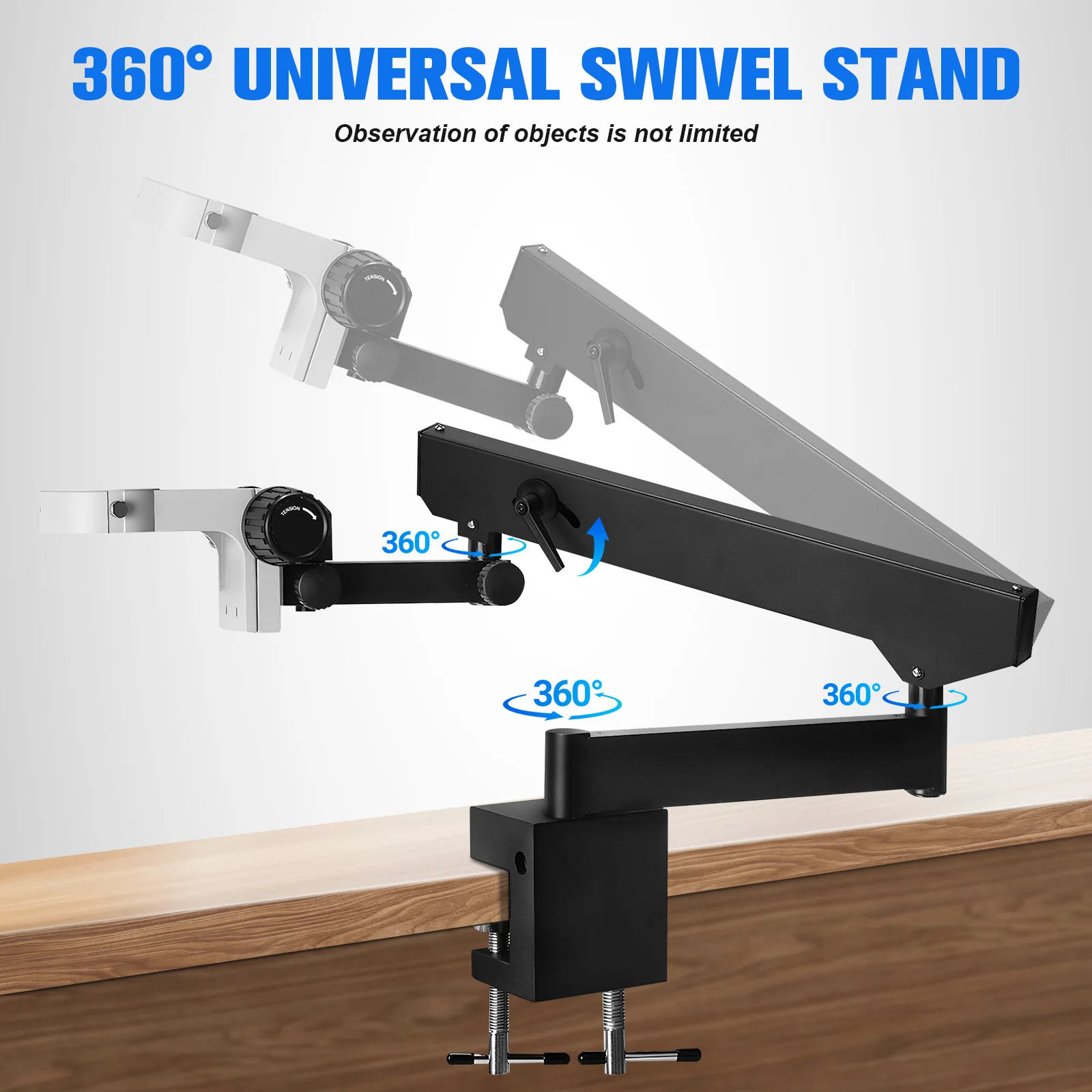Metal Universal Telescopic Folding Bracket with Table Clip Swing Arm Stand Adjusted Up and Down for Binocular Stereo Microscope