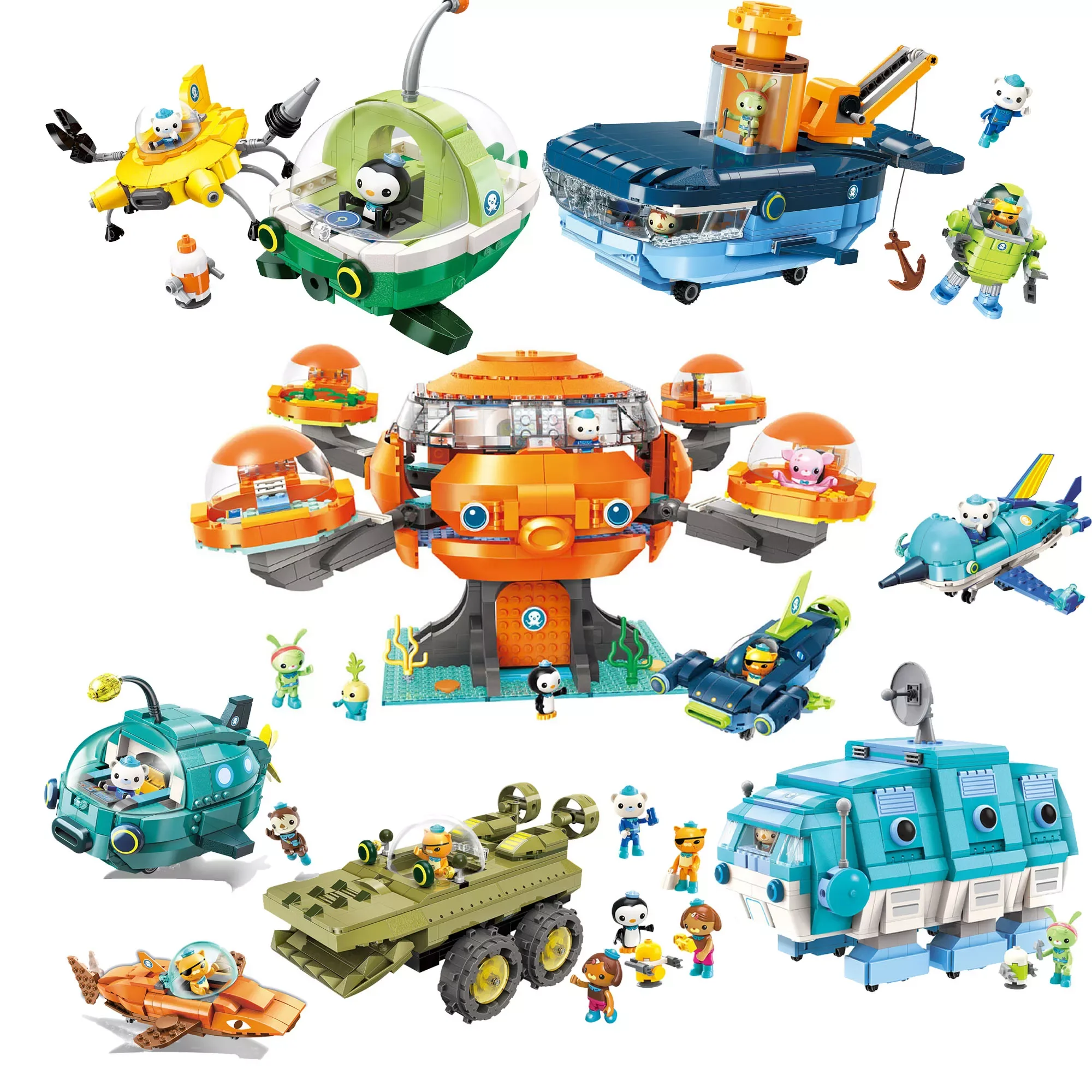 Octonauts bloco de construção som luz octood castelo aventura plsyset cracas peso kwazii anime figura brinquedos boneca crianças presente