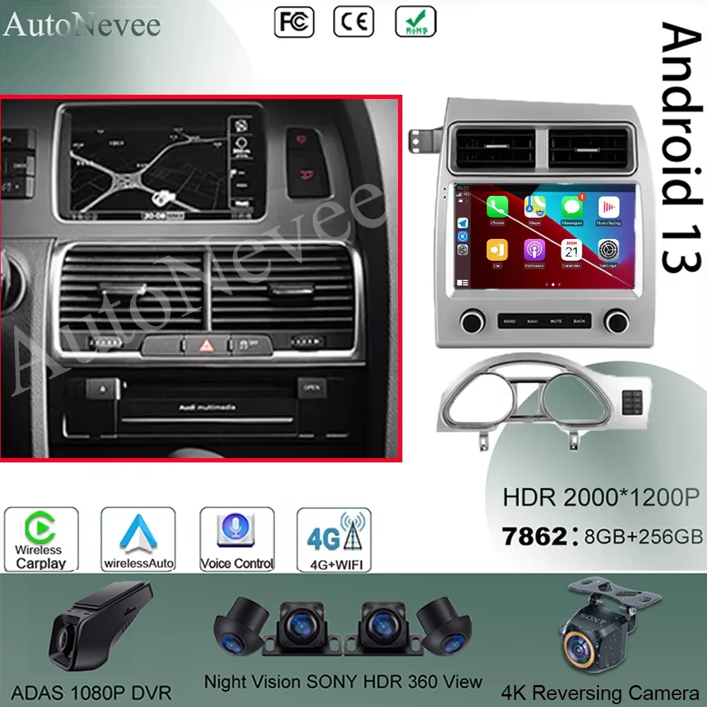 Car Android 13 For Audi Q7 4L 2005 - 2015 Auto Radio Multimedia GPS No 2din CPU Navigation Monitor Video Screen Head Unit Player