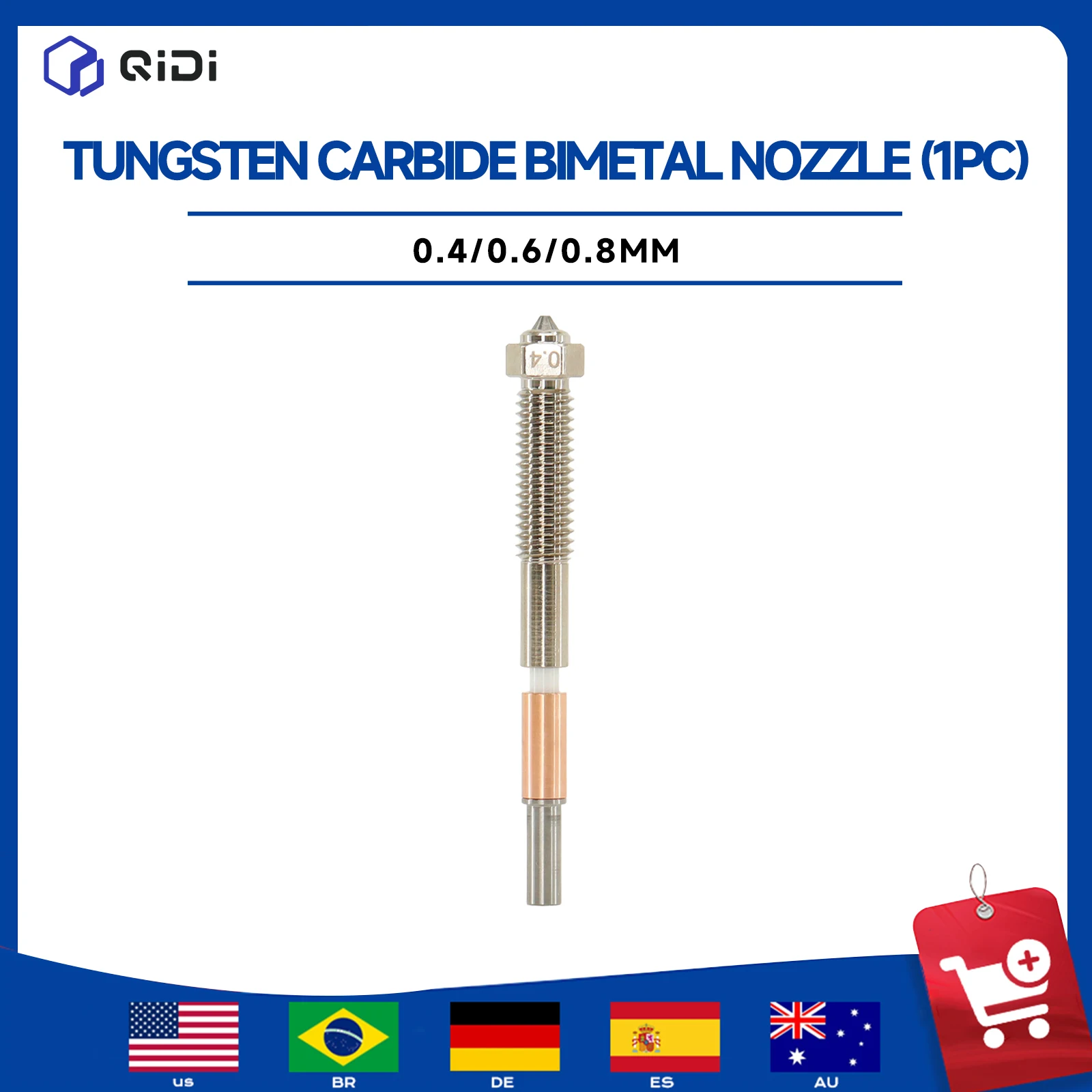 QIDI Max 4 3D Printer Tungsten Carbide Bimetal Nozzle 1PC Premium High Speed Wear Resistant Extruder Hotend Nozzle