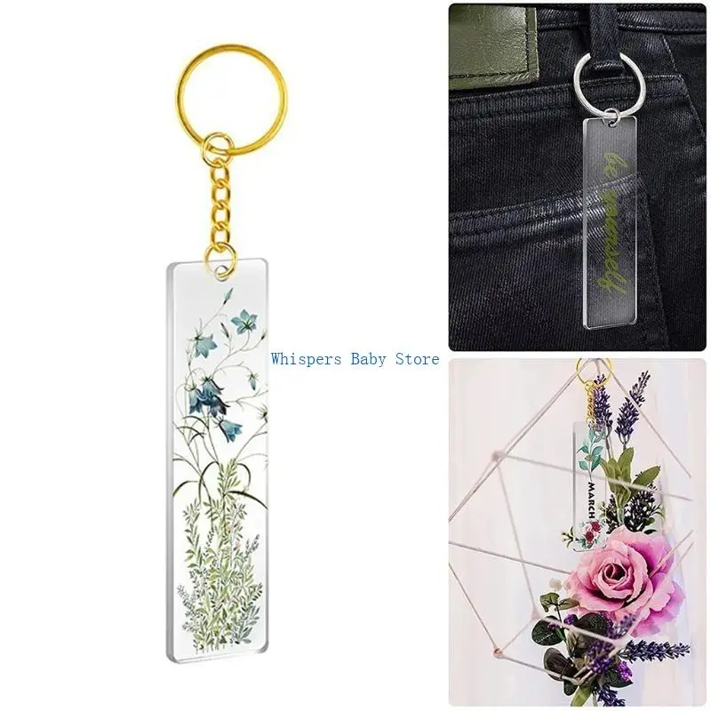 

U90E 50Pcs Acrylic Keychain Blank with Ring Clear for Key Chain Rectangle Acrylic Bla