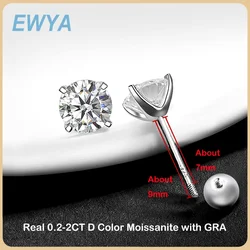 EWYA 4 Prong 0.2-2ct D Color Moissanite Screw Earrings for Women Wedding Fine Jewelry S925 Silver Diamond Earring Ear Studs Gift
