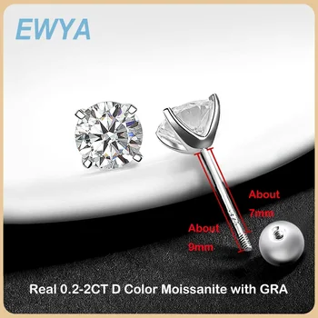 EWYA 4 Prong 0.2-2ct D color Moissanite Screw Back Earrings for Women Wedding Fine Jewelry S925 Silver Diamond Earrings Ear Studs Gift