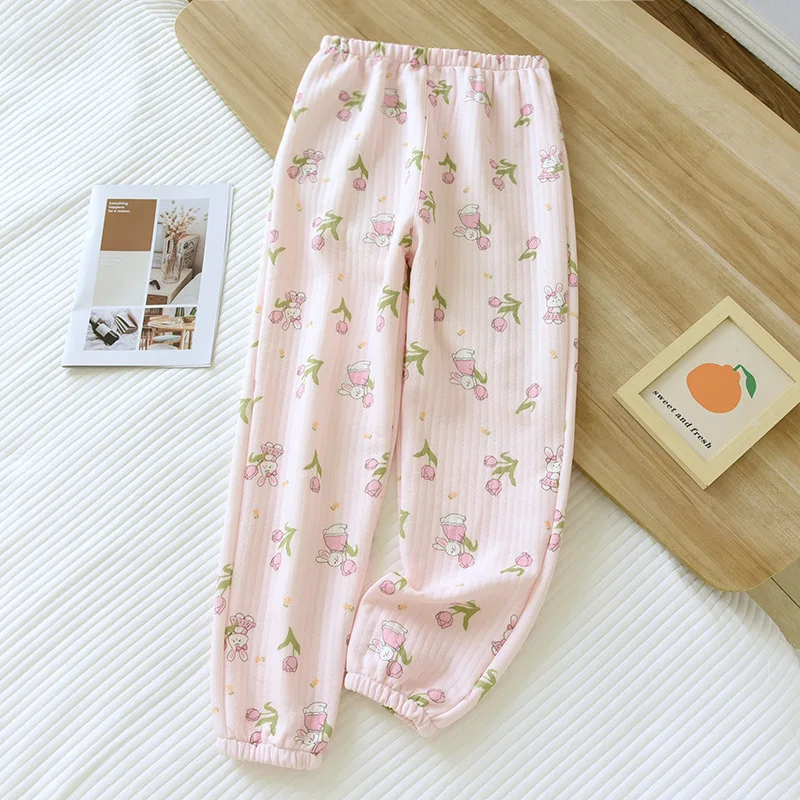 2024 Autumn and Winter New Women\'s Pajama Pants Warm and Thickened Three Layer Cotton Cladding Pants Air Layer Closed Home Pants