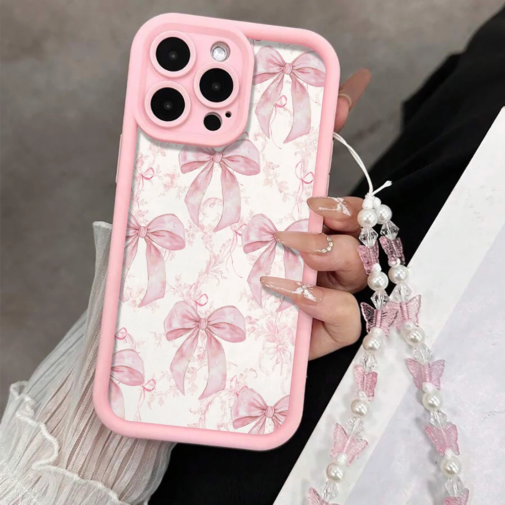 Koreanische Handgelenkschlaufen-Hülle für iPhone 17 15 16 14 Pro Max Plus Hüllen Rosa Schleife für iPhone 13 11 12 XR 7 mit Schmetterlings-Lanyard-Cover – Detail 8