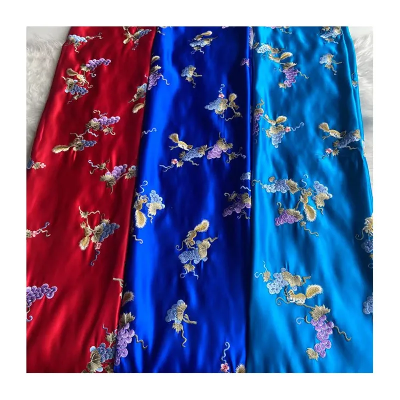 Embroidered silk plain satin fabric heavy embroidery cheongsam Chinese-style clothing surface
