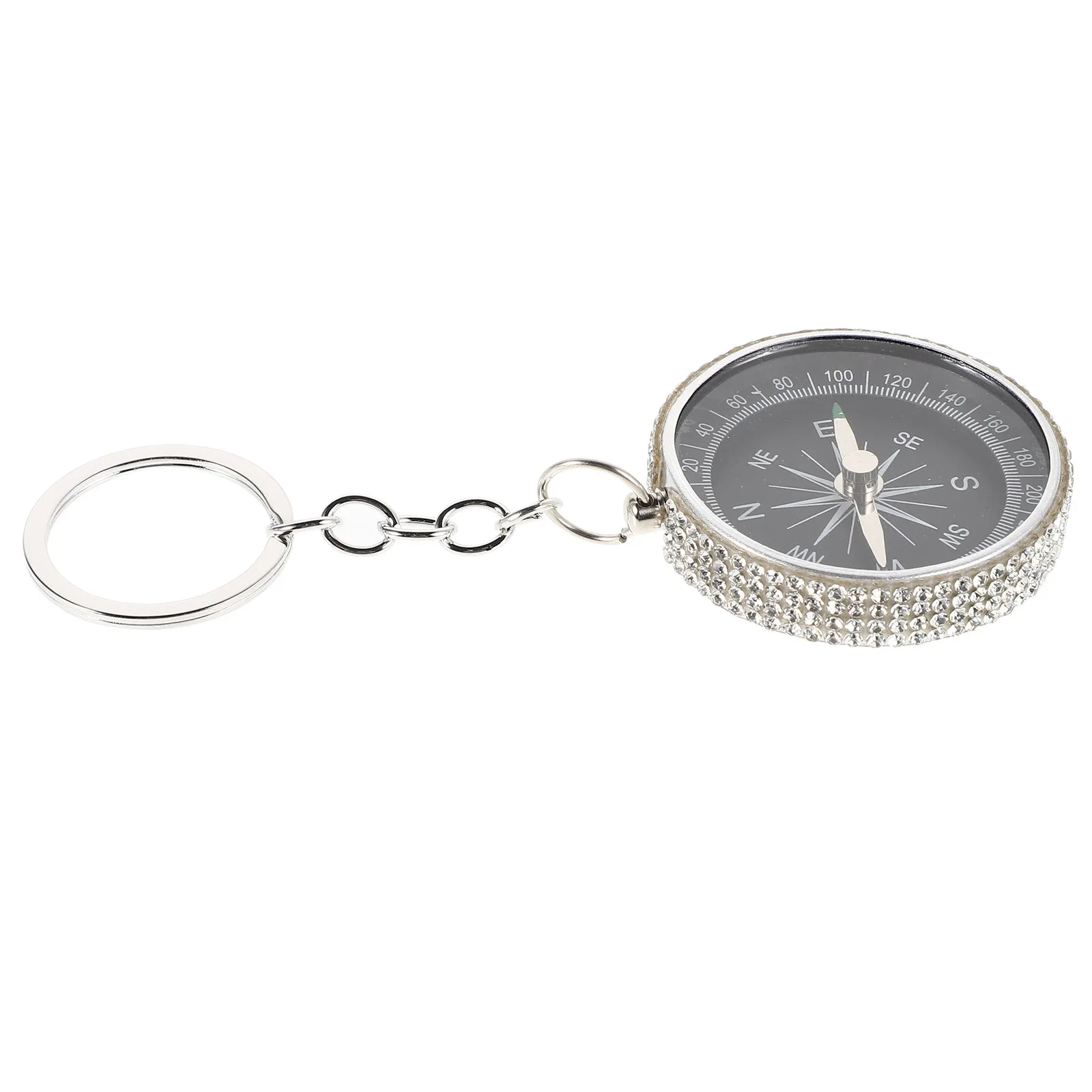 Mini Pocket Aluminum Alloy Compass Keychain Outdoor Portable Hiking Camping Navigation Tool Rhinestone Compass Necklace for Men