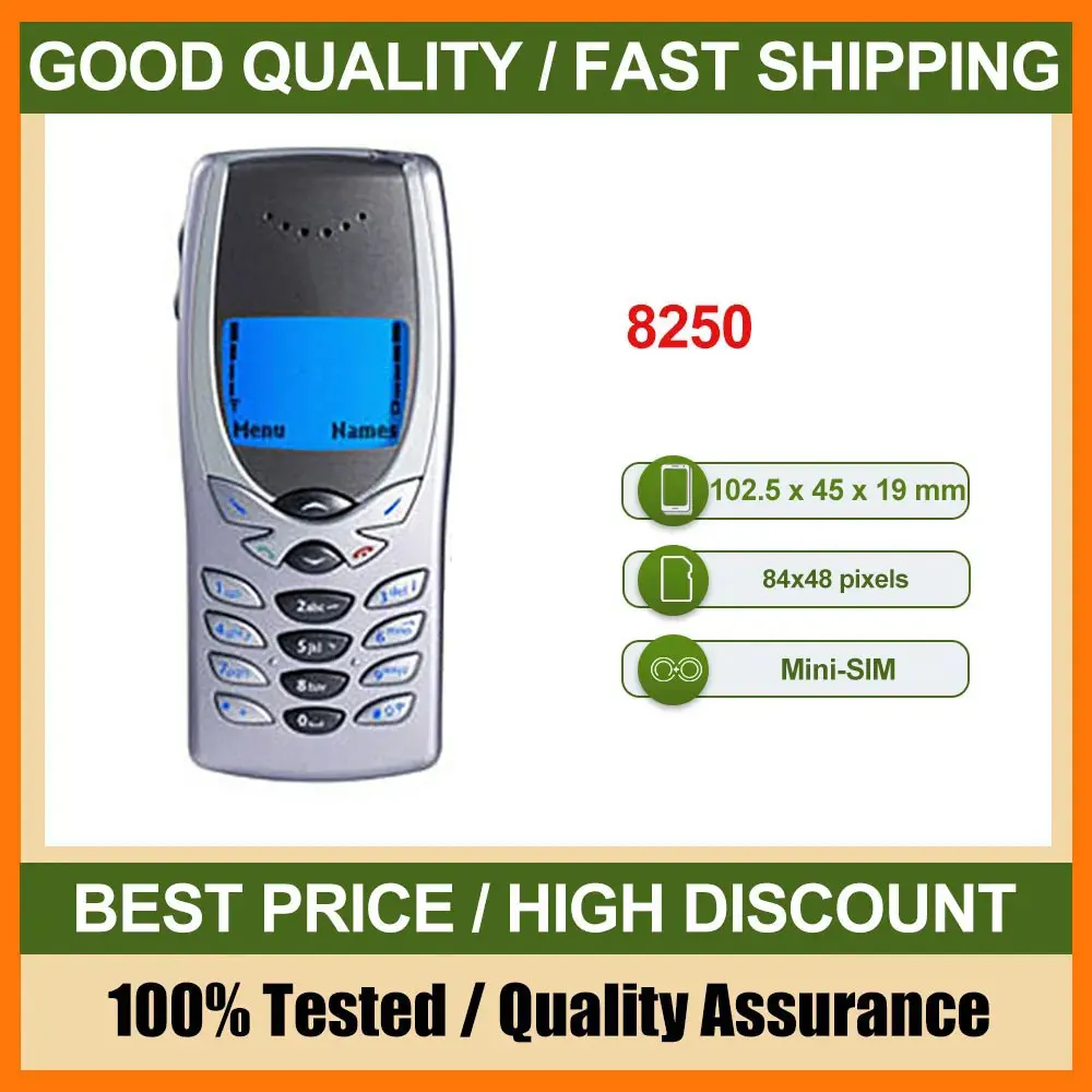 هاتف محمول أصلي 8250 مصنوع في فنلندا يدعم اللغة الإنجليزية بحالة جيدة
