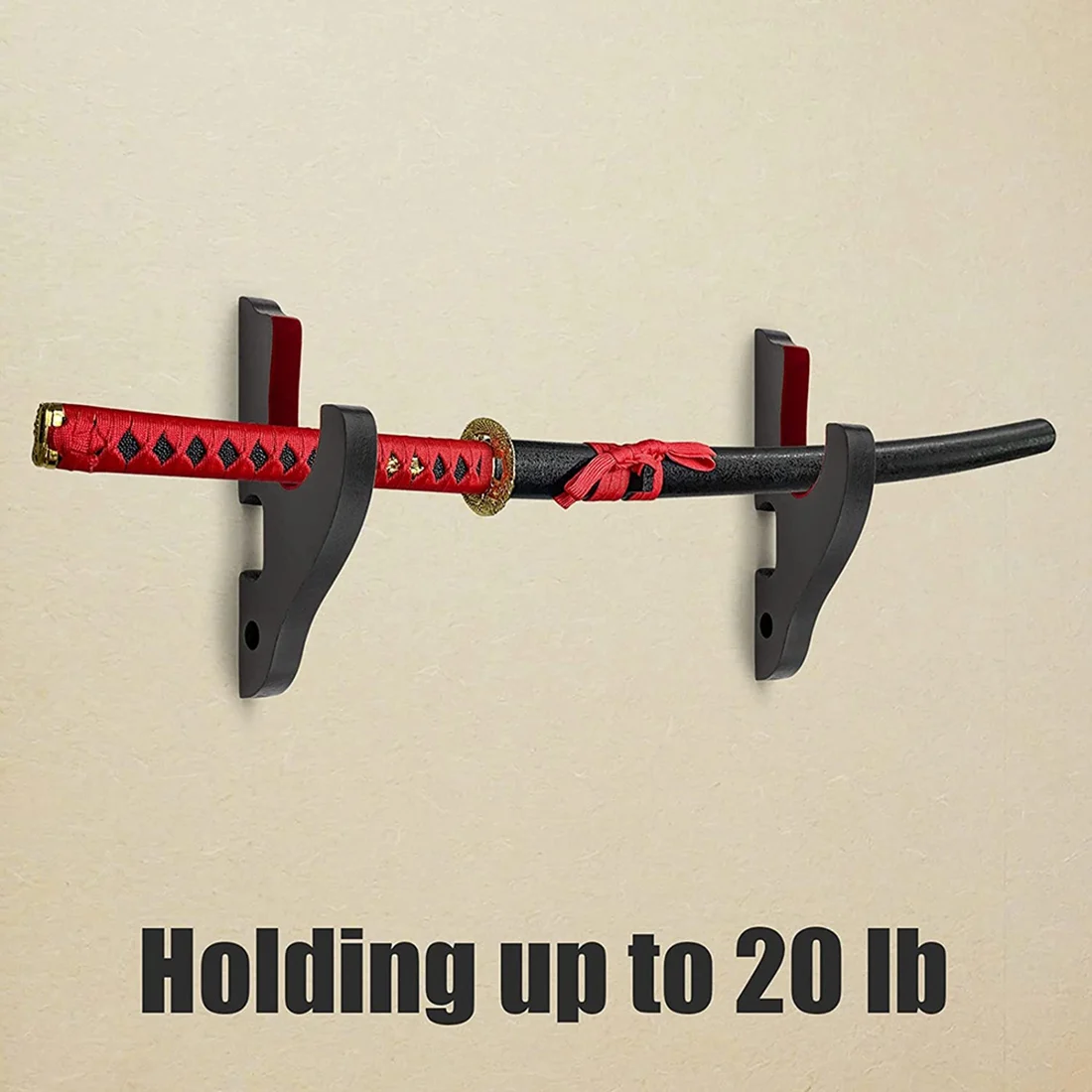 LDHL Sword Wall Mount 2/Set 1-Tier Padded Hook Katana Holder Adjustable Display Hanger for Samurai Sword Tanto,1-Tier-Pad