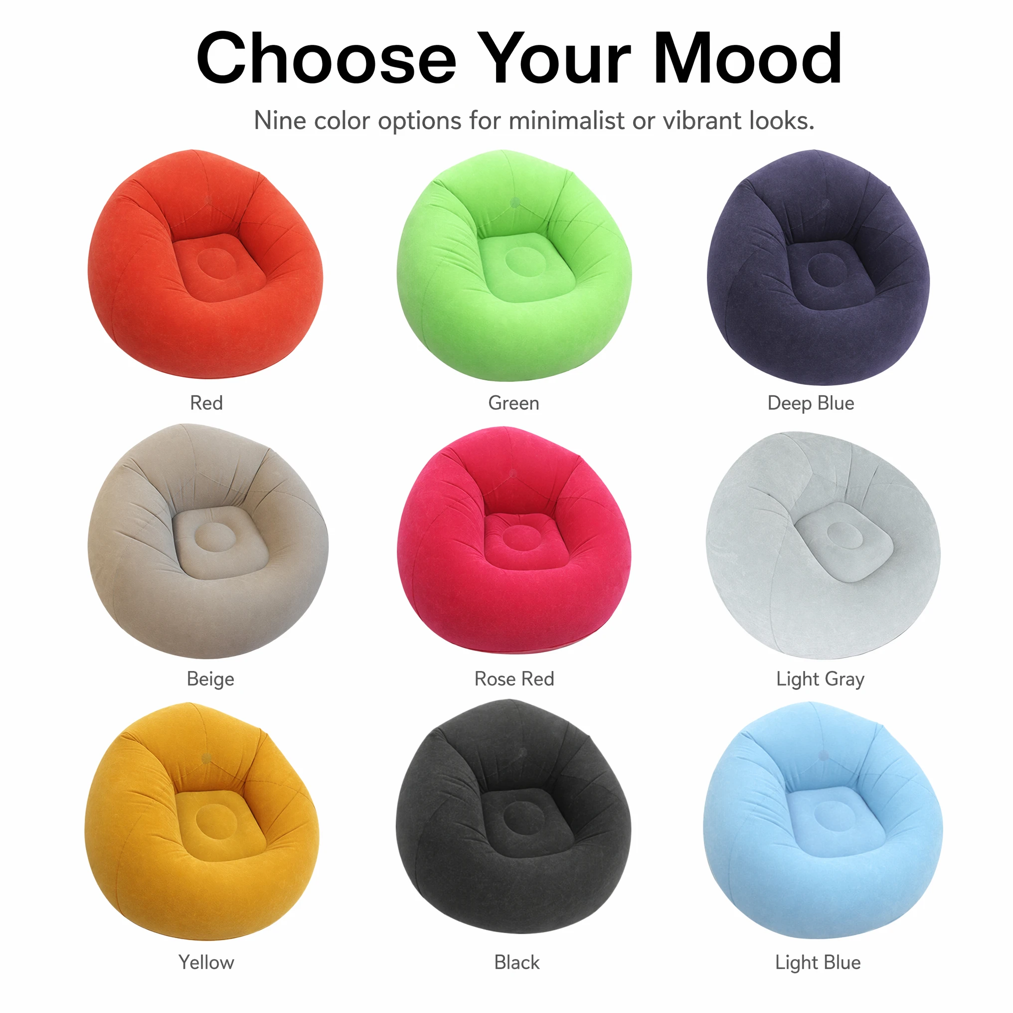 Flocking Inflatable Ball Sofa Portable Round Air Bean Bag Chair Foldable Leisure Inflatable Couch for Bedroom Living Room Indoor Home Furniture
