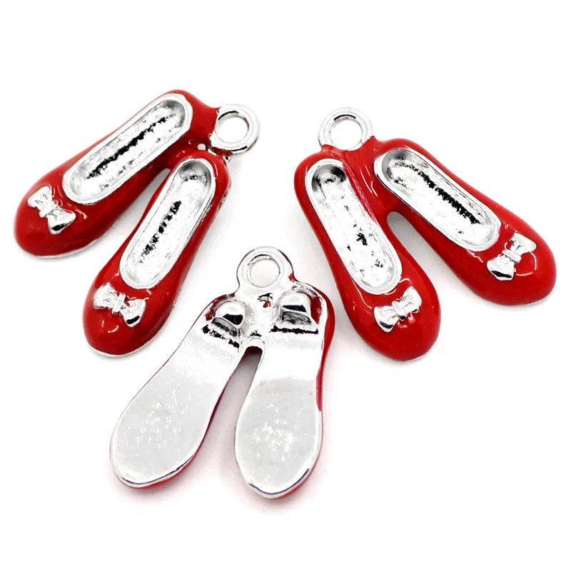 10PCs Hot Dancing Shoes Charms For Jewelry Making Red Color Girl Shoes Pendant Necklace Bracelet Earring DIY Findings 19x14mm