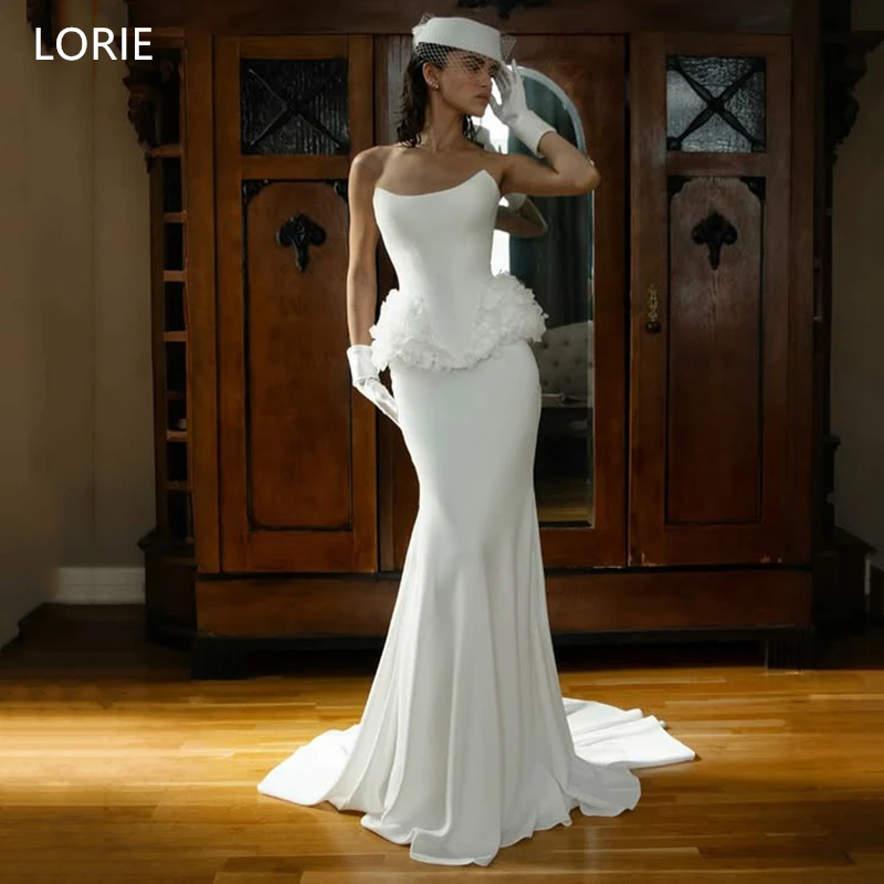 

LORIE Elegant Wedding Dresses Strapless Sleeveless Flowers Mermaid Bride Prom Gown Floor-Length Bridal Gowns Customized