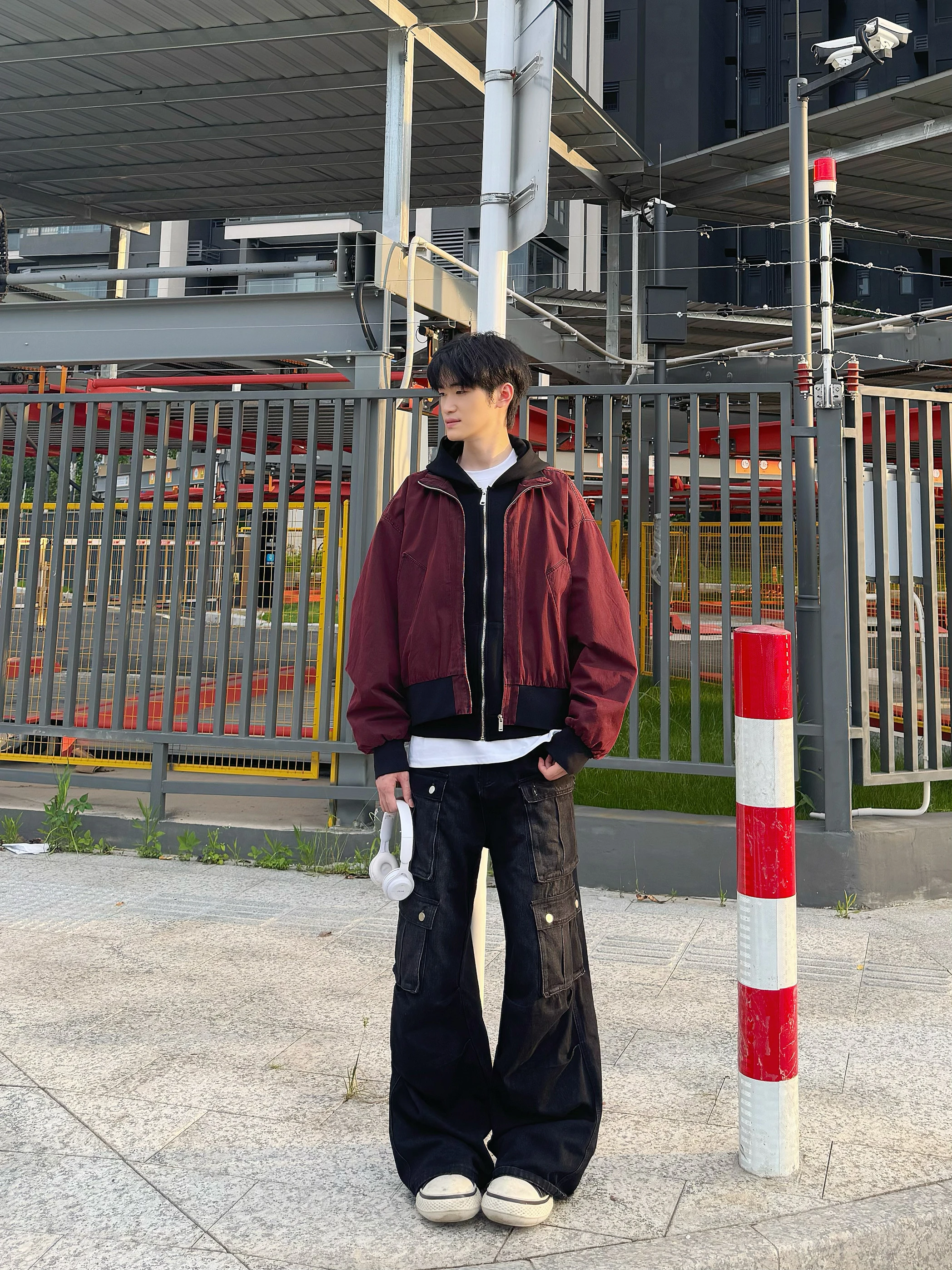 

American Retro k Red ort Wide Flight Jaet Coat Couple Loose Haome Top Cotton Casual Sle with Hat Autumn Windproof