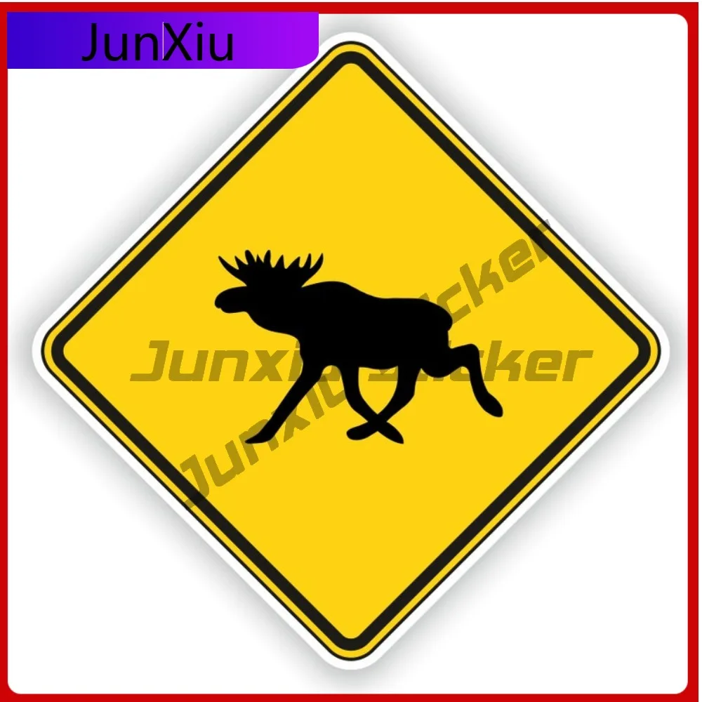 

Moose Warning Yellow Square Sticker Cartoon Animals Graffiti Vinyl Decals Decorative Car Rear Bumper Suv Camping Decals Waterpro