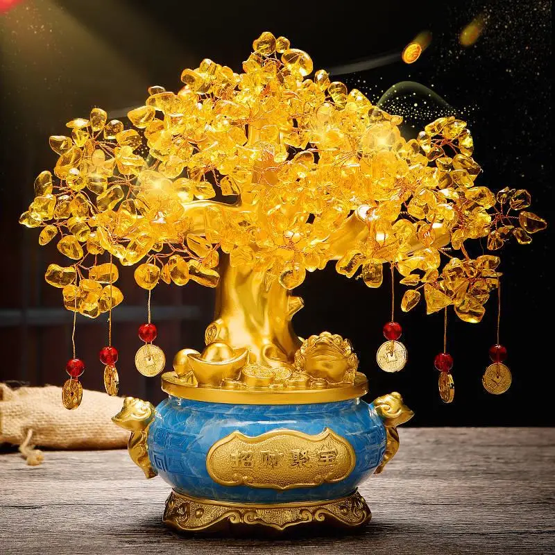 GOOD GIFT # Bring in wealth home shop company Money Drawing efficacious Mascot Gold crystal Pachira Tree FENG SHUI statue