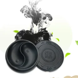 Beginner Ink Stone Set Grinding Chinese Round Inkstone with Lid Paper Writing Painting Brush