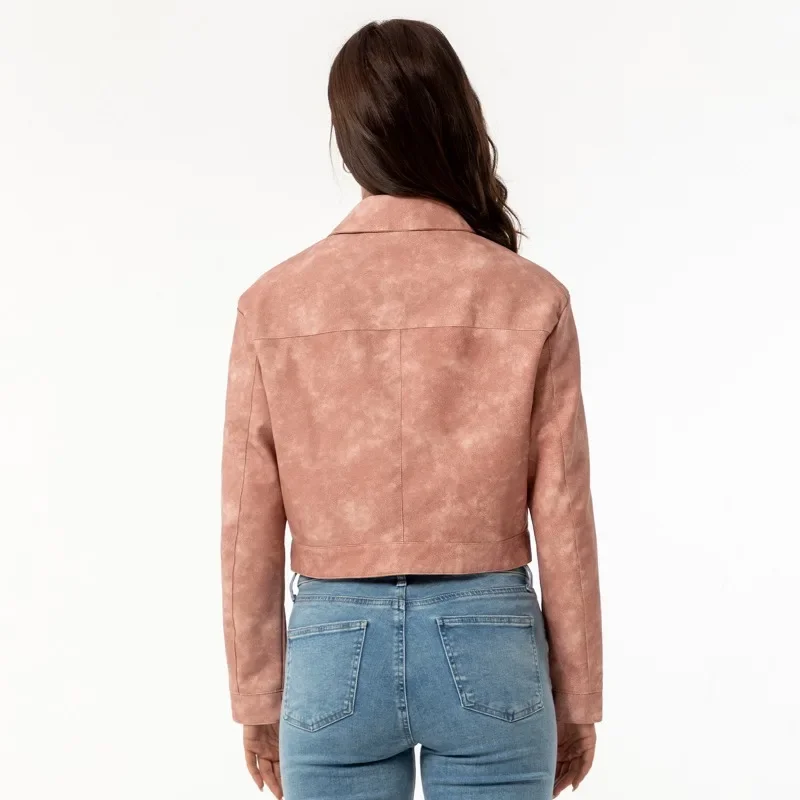 Chaqueta de cuero para mujer primavera y otoño nueva delgada chaqueta informal de manga larga para mujer moda europea y americana