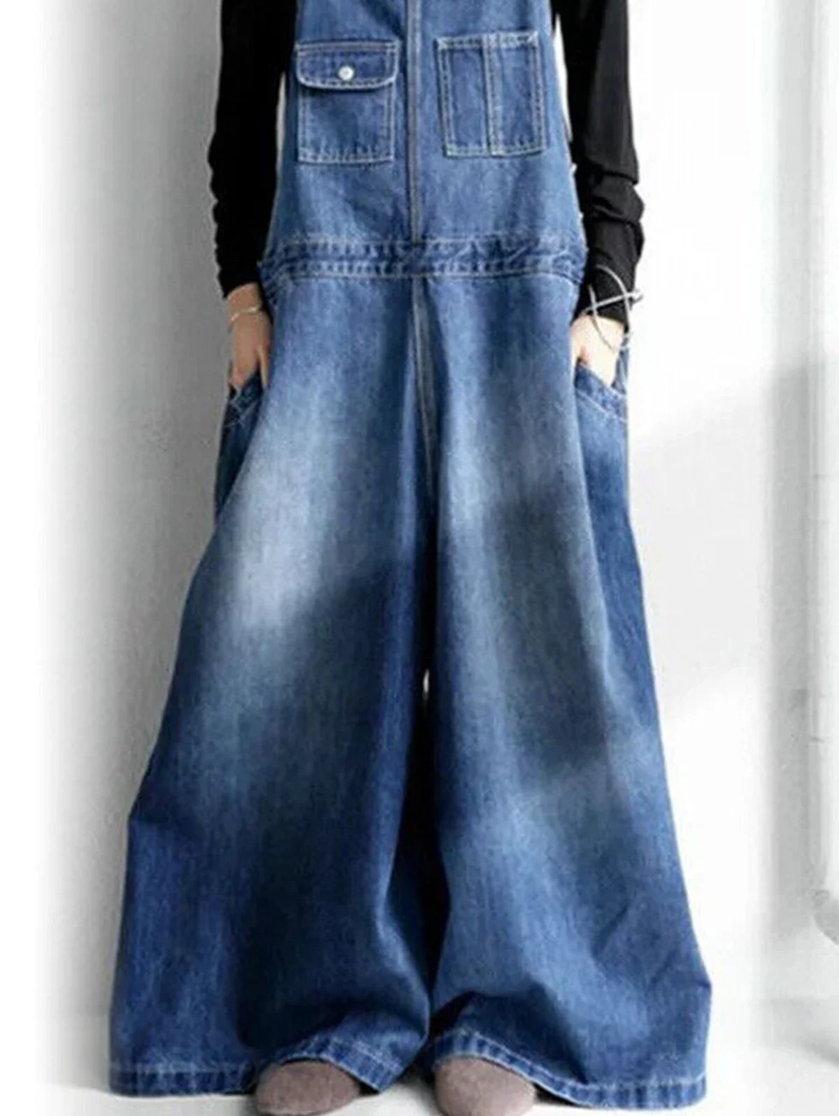 Frauen Denim Overall Beiläufige Breite Bein Lose Harajuku Vintage Jeans Insgesamt Ropmers Taschen Verstellbaren Riemen Overalls Outfits