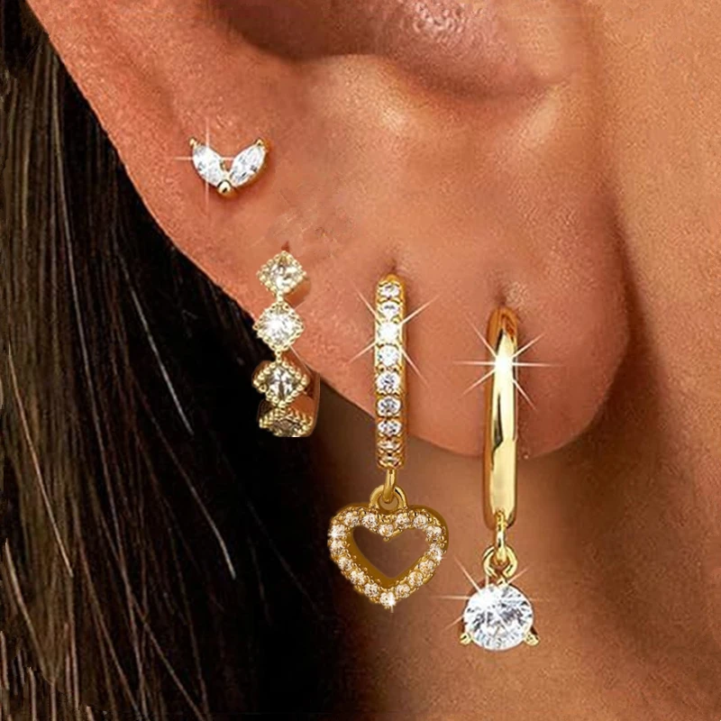 4PCS Crystal Huggie Hoop Earring Set For Women Girl Fashion Tragus Stud Earring Lot Cartilage Piercing Helix Jewelry Lobe Earing