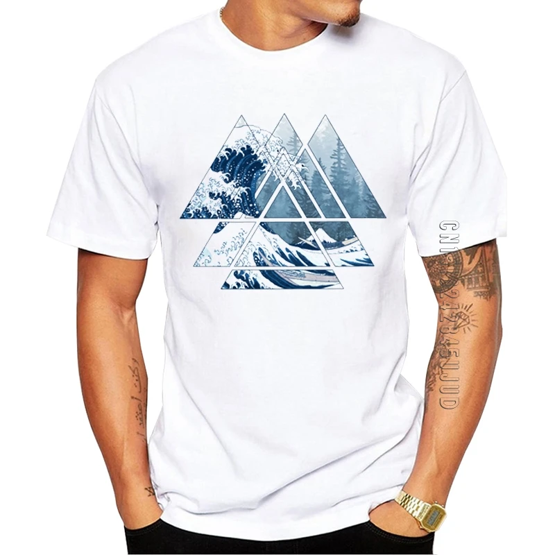 100% Cotton Misty Forest Men T-Shirt Fashion Sacred Geometry Triangles Printed Graphic Tshirt O-Neck Homme Cool Tops Funny Tees