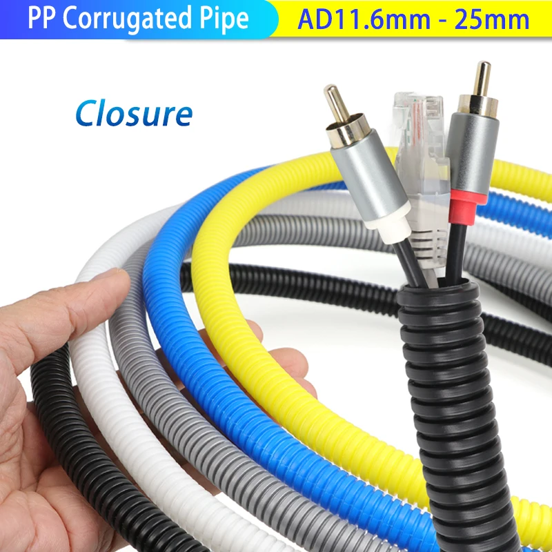 1-10M Closure PP Corrugated Pipe AD11.6mm - 25mm  Wear Resistant Cable Protector Sleeve Car Wire Harness Split Loom Tube