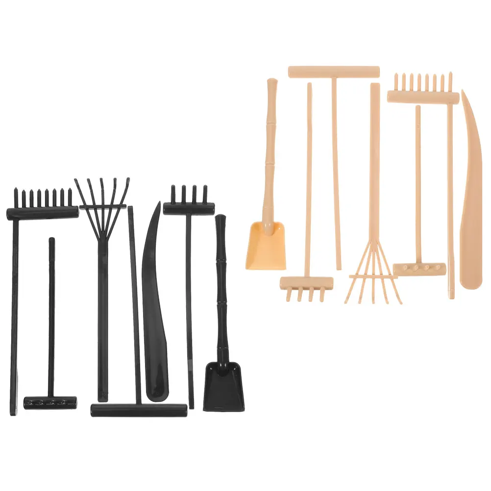 

14pcs Zen Garden Rake Set Black Yellow Sand Tools 6 Broom 2 Long Rakes Gardening Leveling Accessories Sandbox Beach Toys