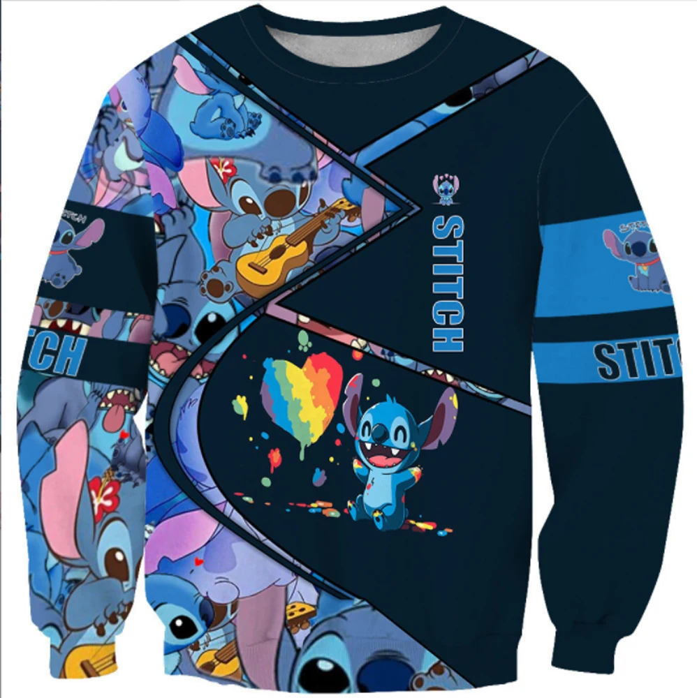 2024 New Stitch Anime Fashion Men\'s Spring Children\'s Sweater Women\'s Top Street Style Casual Round Neck Sweater