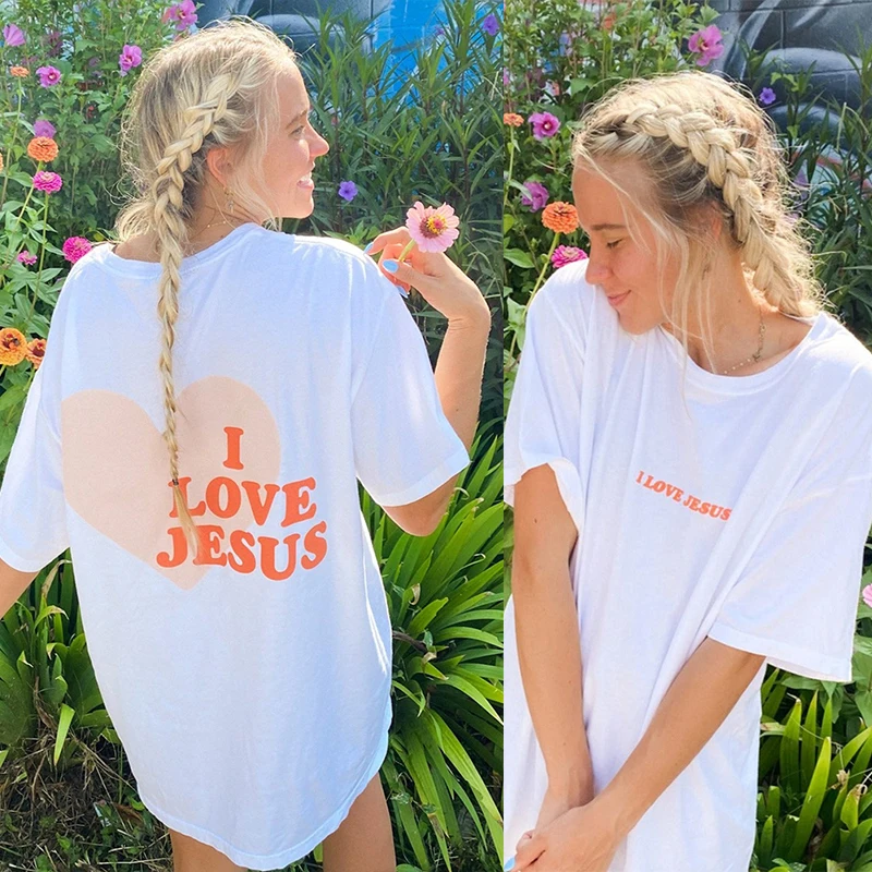 I Love Jesus Creativity Print Womens Cotton Clothes Casual Personality Streetwear All-math Oversize Short Sleeve Female T-Shirts