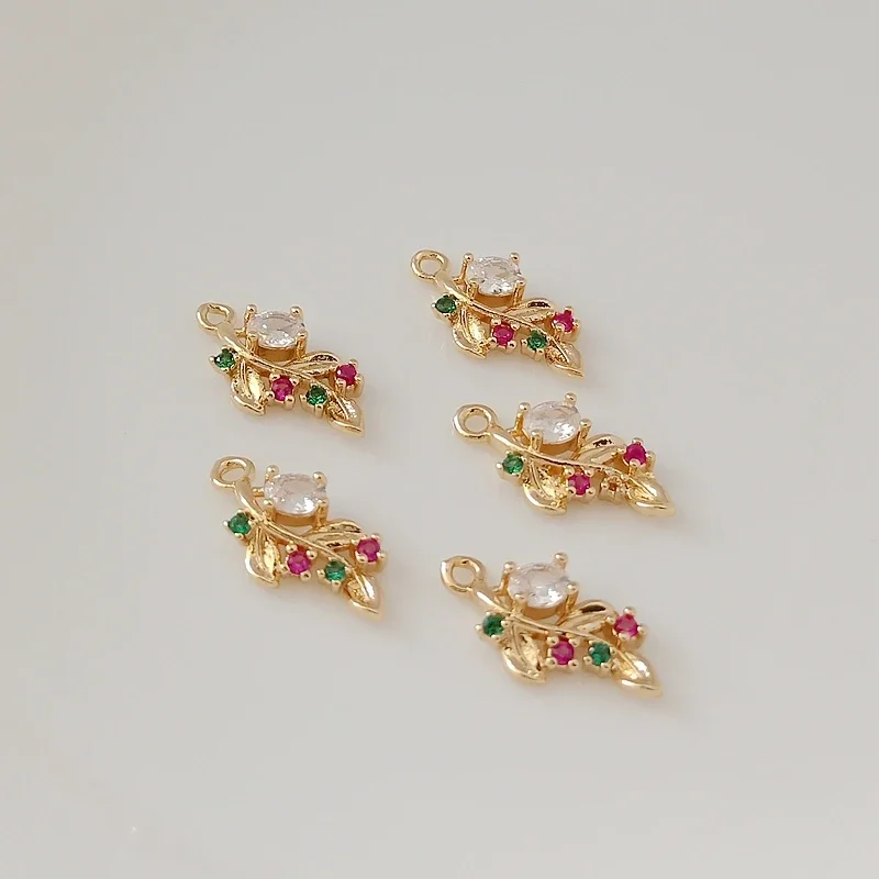 

14K Gold-plated, Inlaid Zircon, Branch and Leaf Pendant, Bracelet, Necklace, Earrings, Pendant, DIY Jewelry Accessories