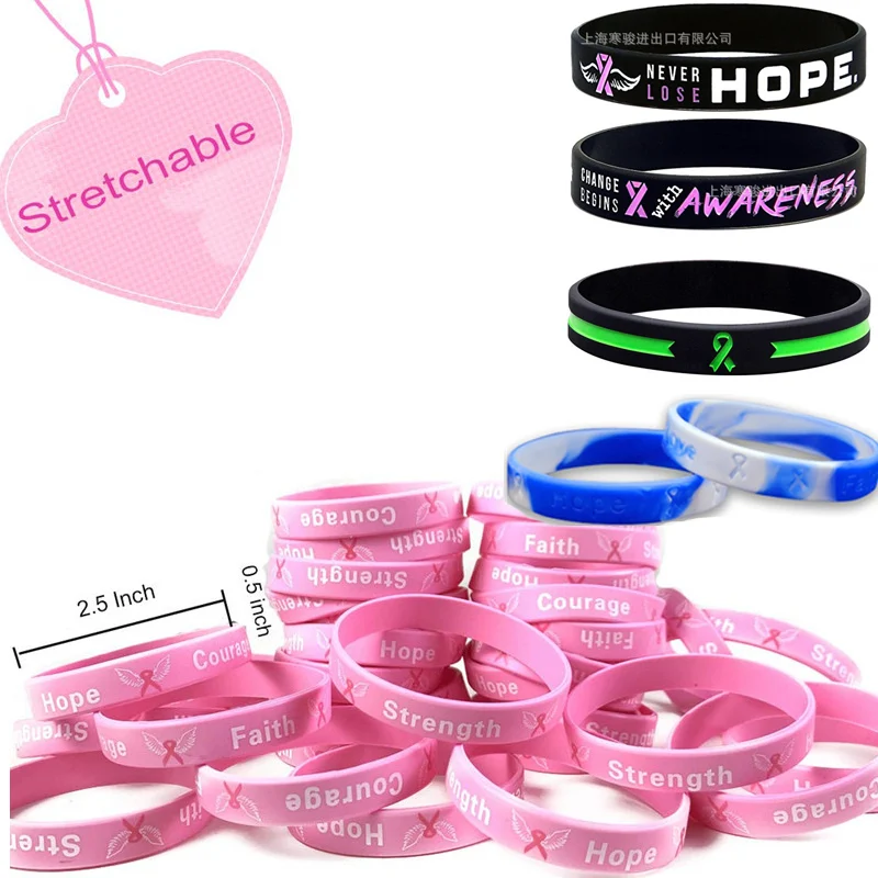 1Pc Motivational Courage Hope Silicone Bracelet Rubber Wristbands Bangle Breast Cancer Awareness Bracelet Strength Believe Faith