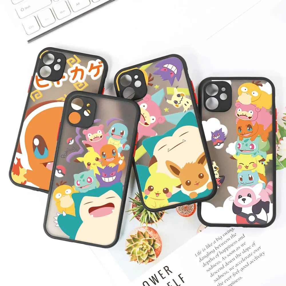 Luxury Pokemon Armor Matte Apple Case For iPhone 15 14 13 11 Pro Max 12 Mini XR XS X 7 8 Plus Clear Fundas Cover Snorlax Pikachu