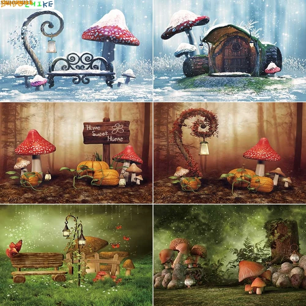 

Fairytale Mushroom Scenery Photography Backdrops Baby Portrait Party Photozone Backgrounds Photo Studio Photobooth Props