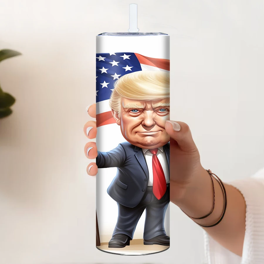 20oz Seamless Inflated Stainless Straight Cups Straw Lid 3D Print Cute Trump & USA Flag Stainless Steel Travel Festive Tumblers