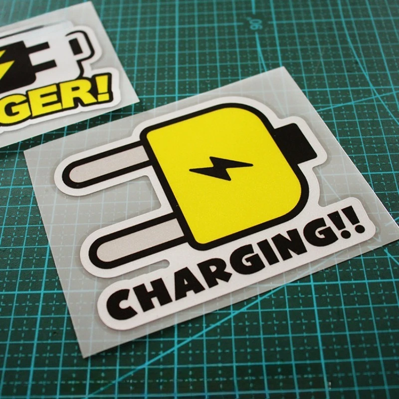 1PC Danger Charging Lightning Plug Battery Vinyl Sticker Waterproof EV Motorcycle Bike Frame Window Warning Decal Accessory
