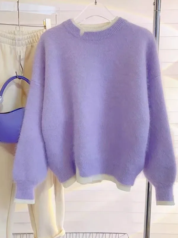 

Oversize 300 Pou Original Design Fake Two-Piece round Ne Knitwear Men Women Spring Autumn Loose Lazy Knitted Top