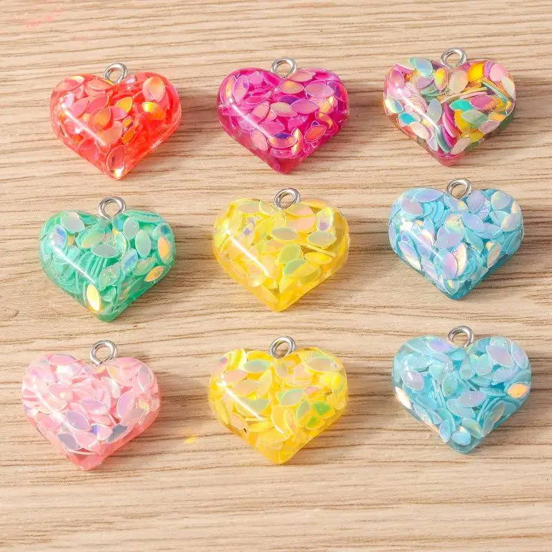 

10 Pcs Kawaii Crafts Jewelry Making Accessories Y2K Glitter Heart Charms Pendants DIY Embellishment Kit 〔YY33〕