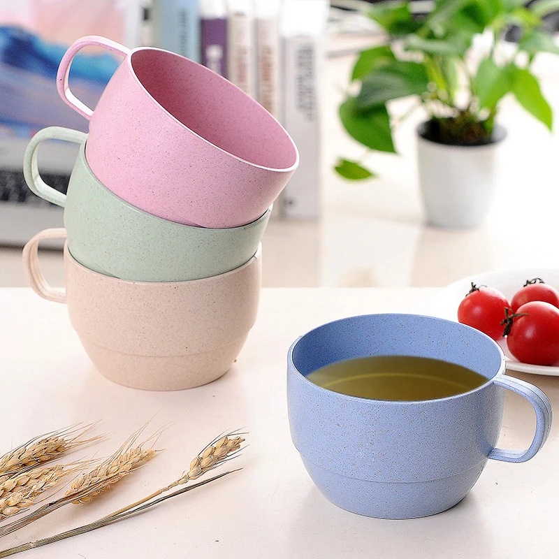 Nordic Style Plastic Tea Cup Coffee Tea Milk Drink Cup Eco-friendly Reusable Wheat Straw Cup Travel Bathroom Toothbrush Cup