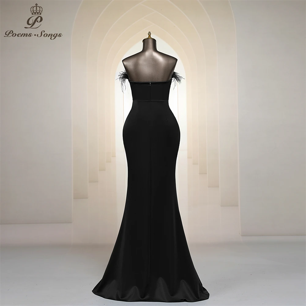 Elegant feather style black Evening dress vestidos formales vestidos de fiesta robe de soiree de mariage robe longue prom dress