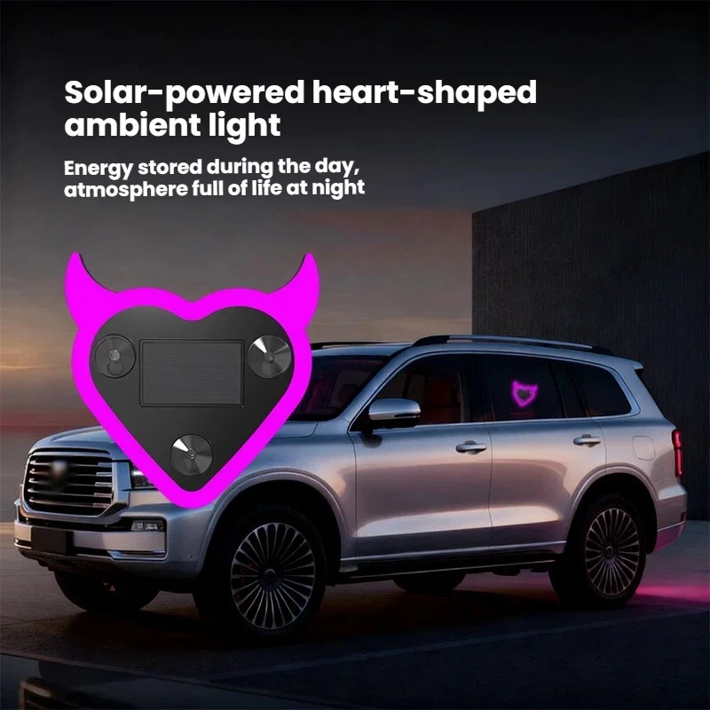 Solar powered LED love lights, car mounted triangular windows, wireless colorful ambient lights, neon lights inside the car