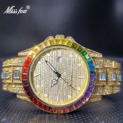 18K Gold Montre Homme Luxe Rainbow Diamond Fashion Man Watch Luminous Calendar Ice Out Quartz Wristwatch Froze Droshipping