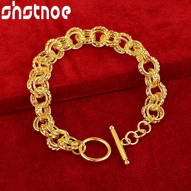 

SHSTONE 24K Gold Trendy Bracelet For Woman Man Birthday Party Wedding Engagement Fashion Charm Jewelry Multiple Circles Chain