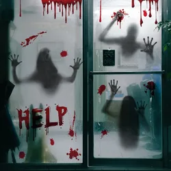 Pegatinas decorativas de puerta de vidrio para Halloween, pegatinas de ventana con estampado de manos, fantasma de Terror, sombra de sangre, feliz decoración de fiesta de Halloween