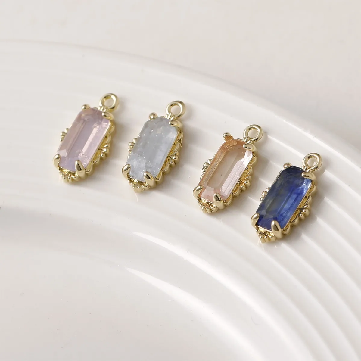Brass 14K Gold Plated Color‑Retentive Vintage Rectangular Ice‑Crystal Pendant DIY Beaded Earring Necklace Jewelry Making Supplie