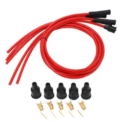 Red 8mm High Performance Spark Plug Ignition Wire Set - 3.3ft Metal Silicone for 4 Cylinder Classic Cars