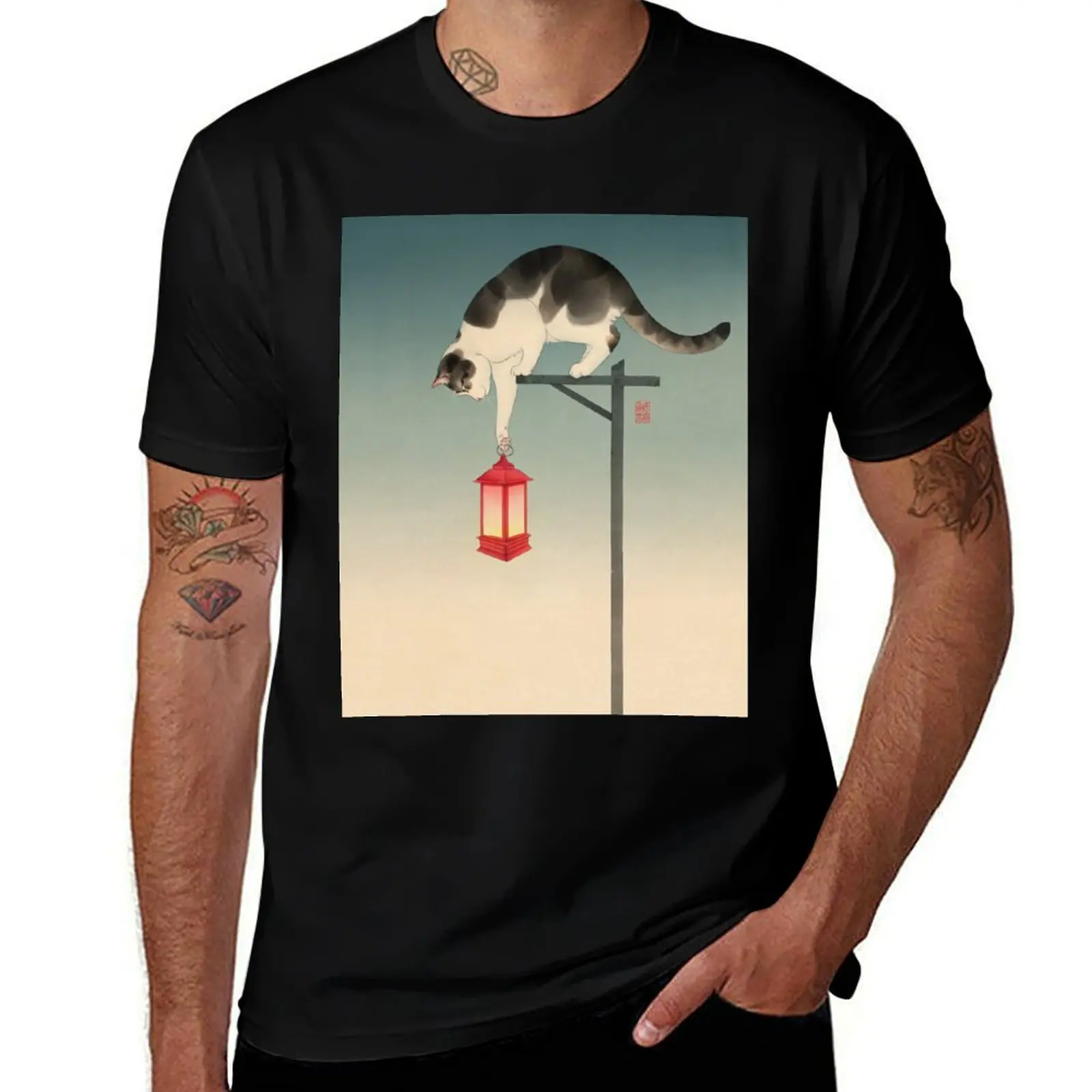 Cat Holding Street Lamp T-Shirt Plus Size Lightweight Tee Shirt T-Shirt