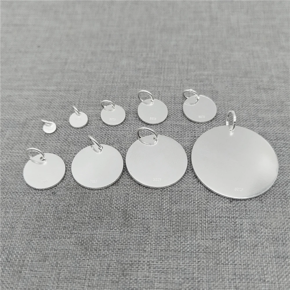 Round Disc End Tag Charms 4mm 5mm 6mm 8mm 10mm 11mm 12mm 18mm 25mm in 925 Sterling Silver