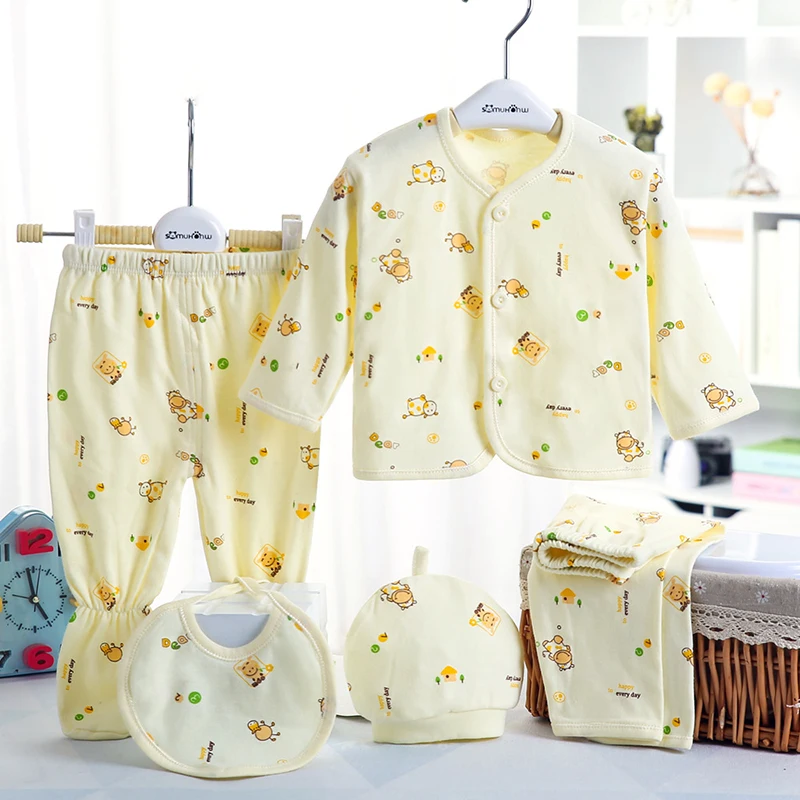 5 Pcs/set Newborn Baby  0-3 Month Clothing Set Babies T-Shirt Pants Hat Boys Girls Clothes Cotton Set