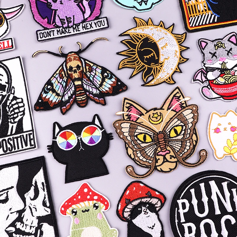 Butterfly/Cat Animal Embroidery Patch Horror Punk/Skull Patch Iron On Patches For Clothing thermoadhesive Patches On Clothes DIY