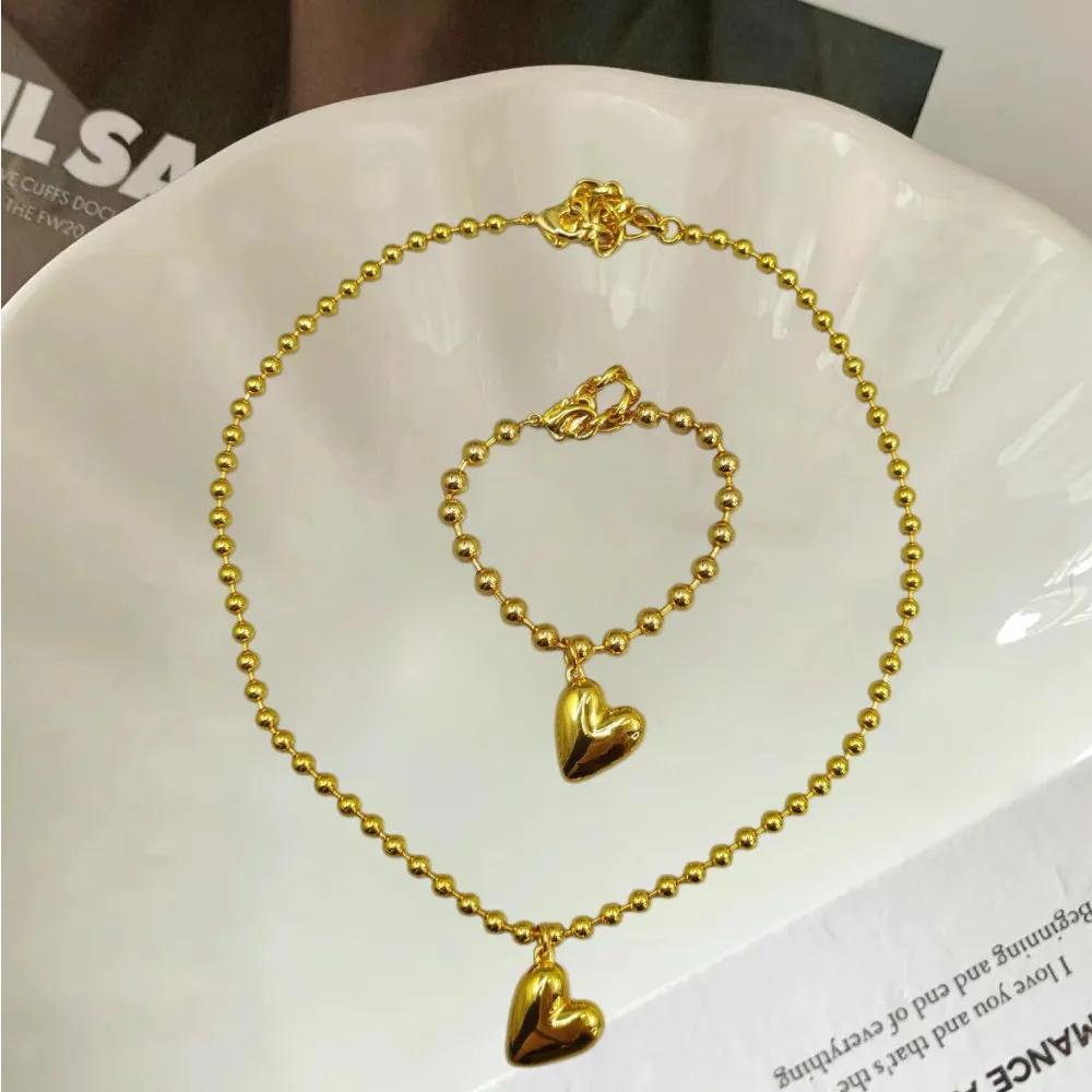 2026 Spain Sweet and Spicy Girl Wind Gold Silver Heart shaped Bracelet Necklace Jewelry Two Piece Set Valentine's Day Gift